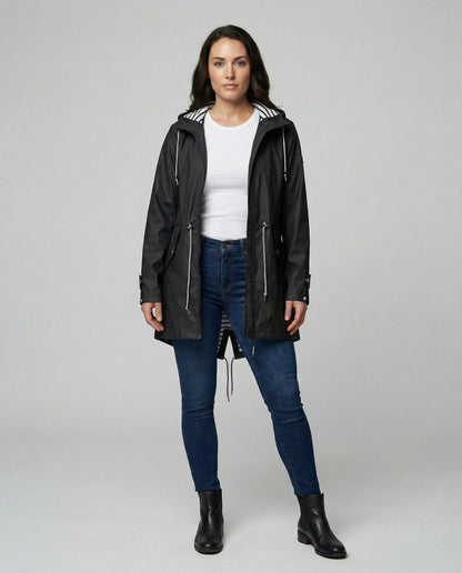 Water repellent hooded rain jacket with drawstring waist - view 3