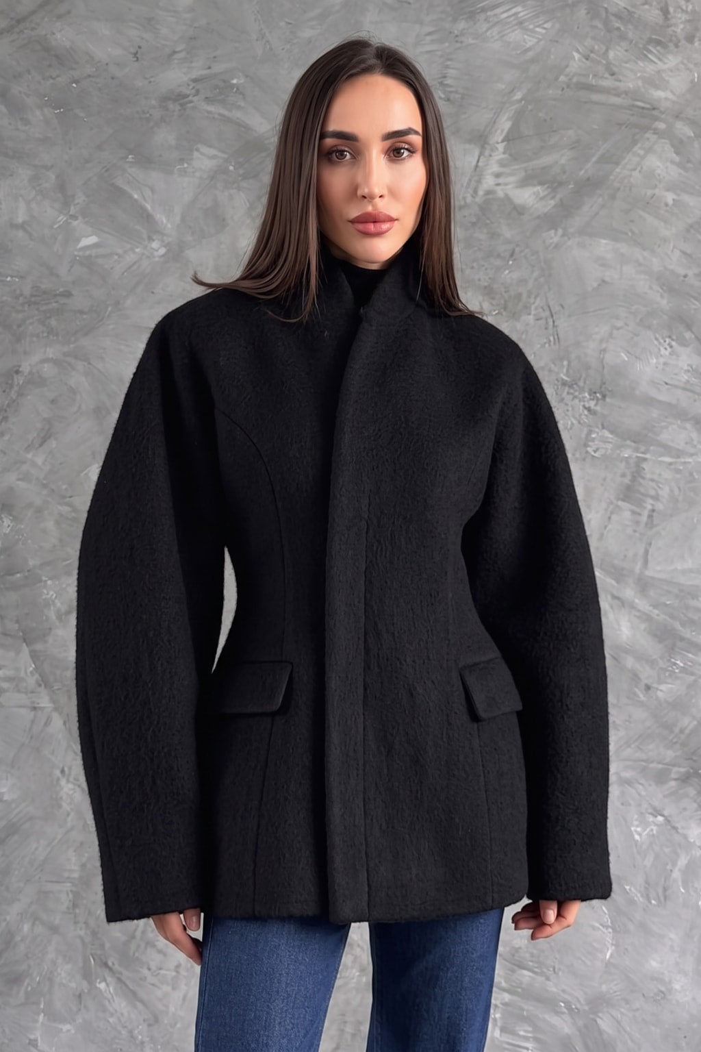 Polyester Jacket Stand-Collar Balloon Sleeve - 3