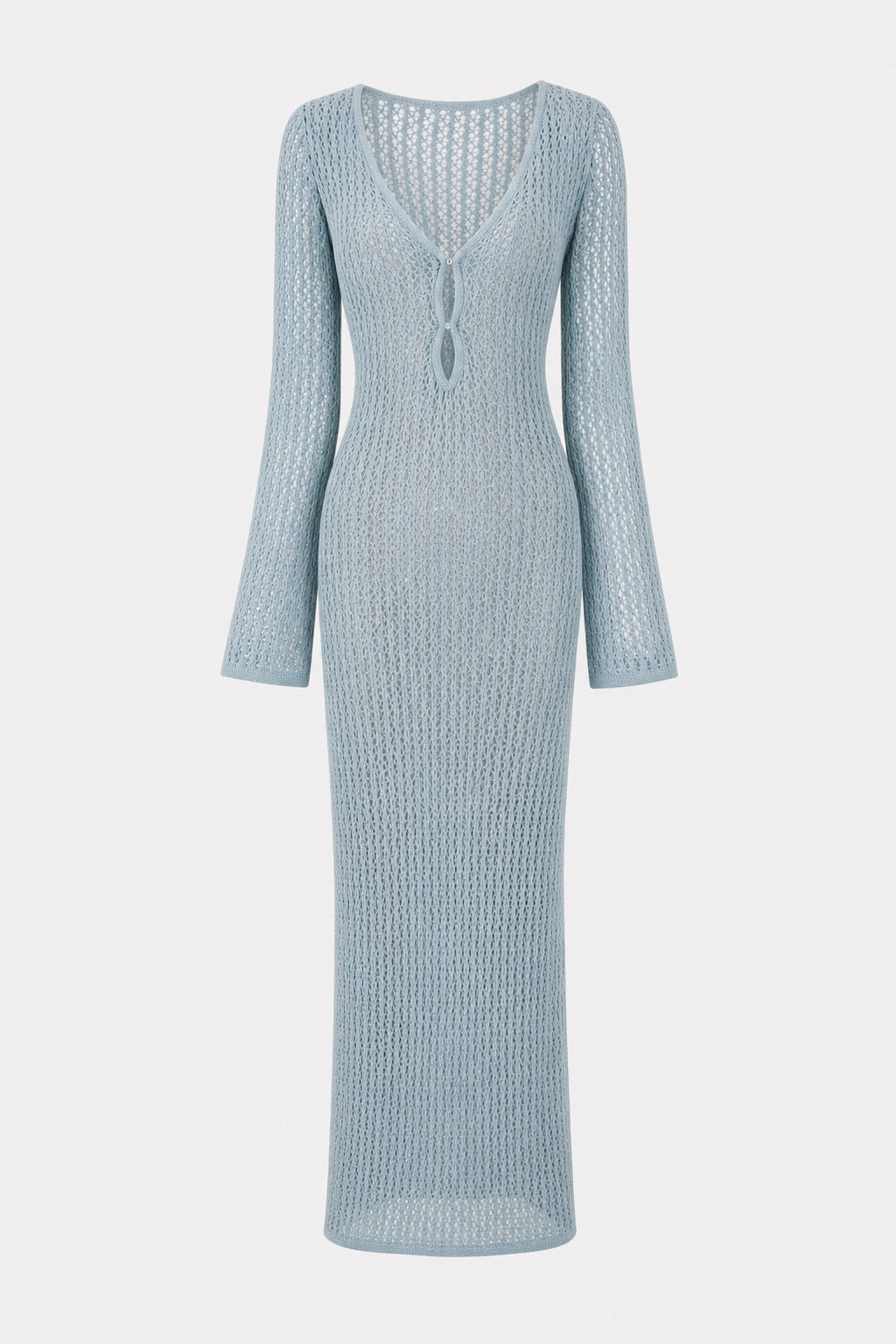 Open-Knit Crochet Plunge Maxi Dress - 1