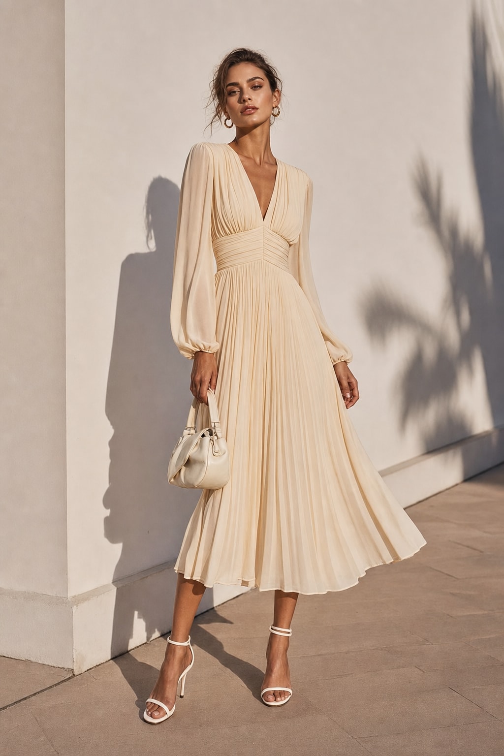 Chiffon Balloon Sleeve A-Line Midi Dress - 6