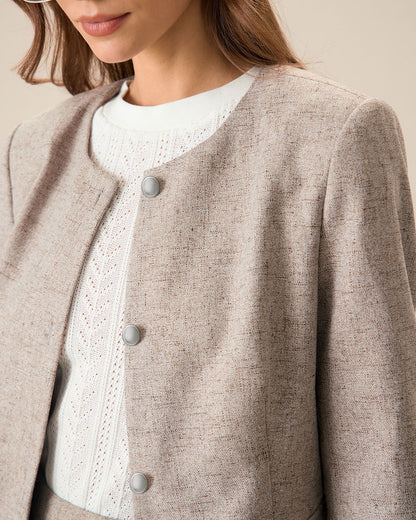 Khaki Single-Breasted Round Neck Blazer - view 3