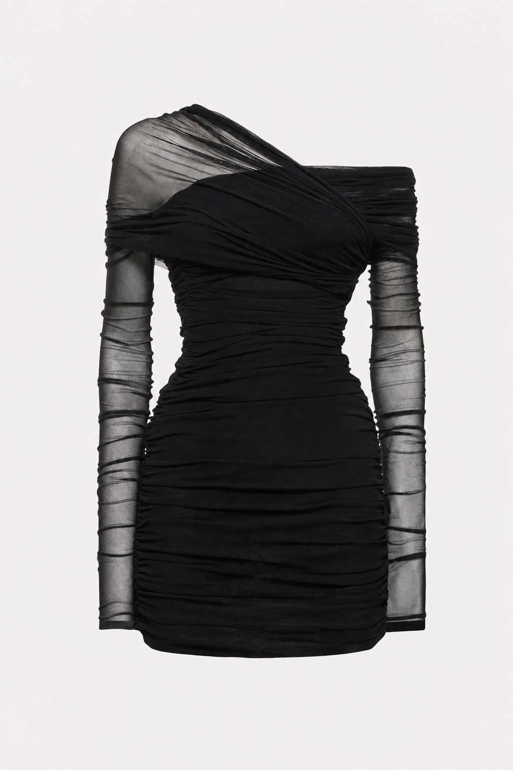One-Shoulder Ruched Mesh Mini Dress - view 6