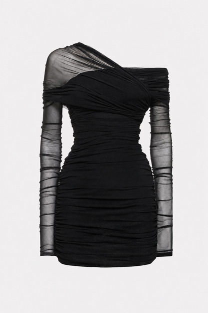 One-Shoulder Ruched Mesh Mini Dress - view 6