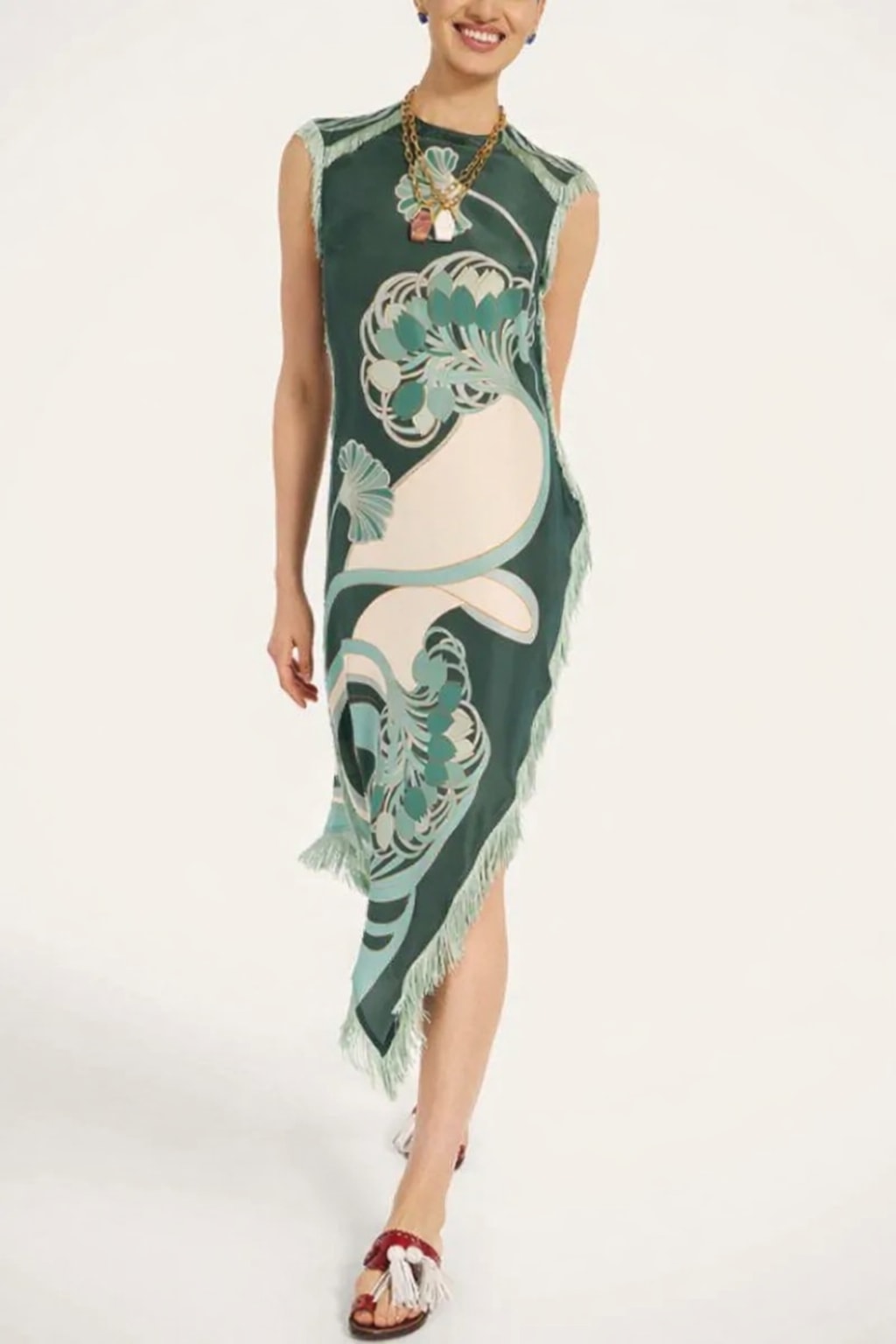 Polyester Maxi Dress With Vintage Print And Tassel Detail - 3