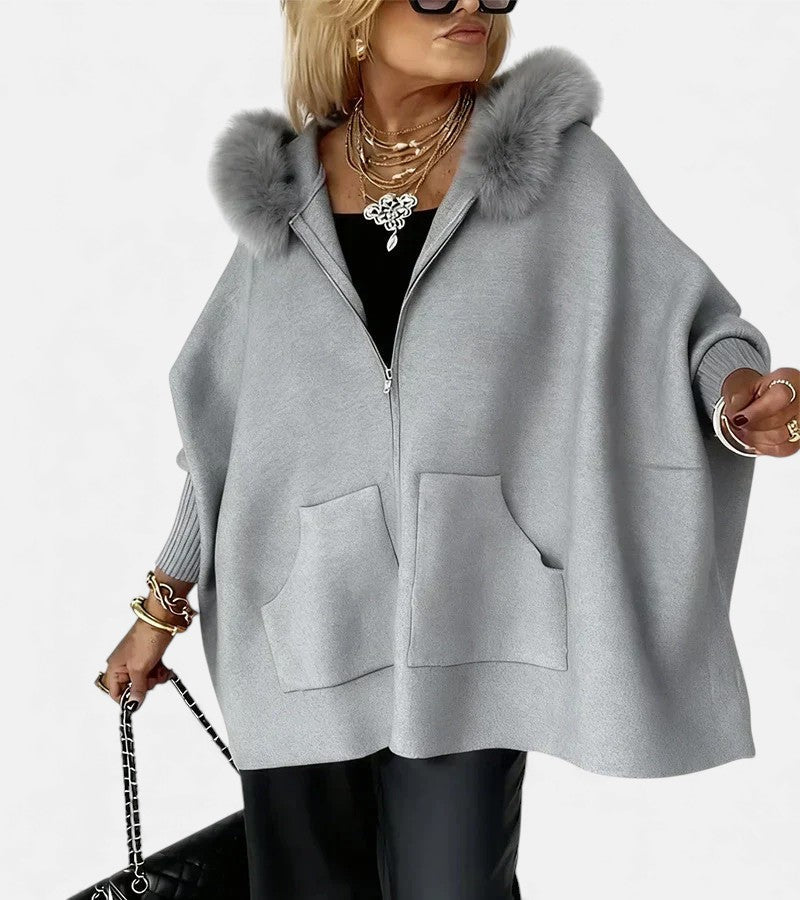 Fur-Trim Hooded Coat, Roomy Fit - view 3