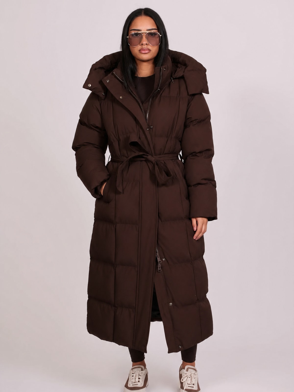 Padded Full Length Coat with Cinched Waist - 2