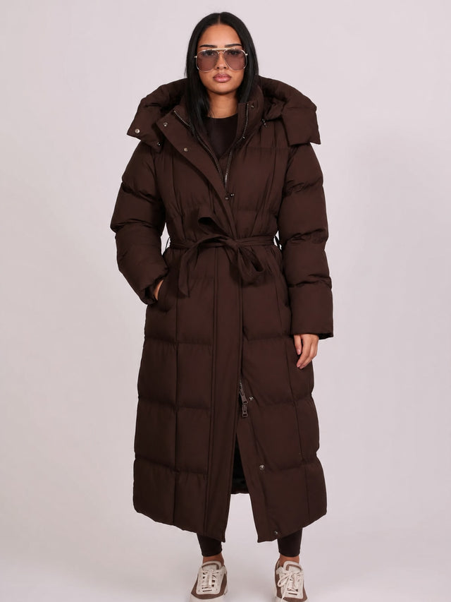 Padded Full Length Coat with Cinched Waist - 2