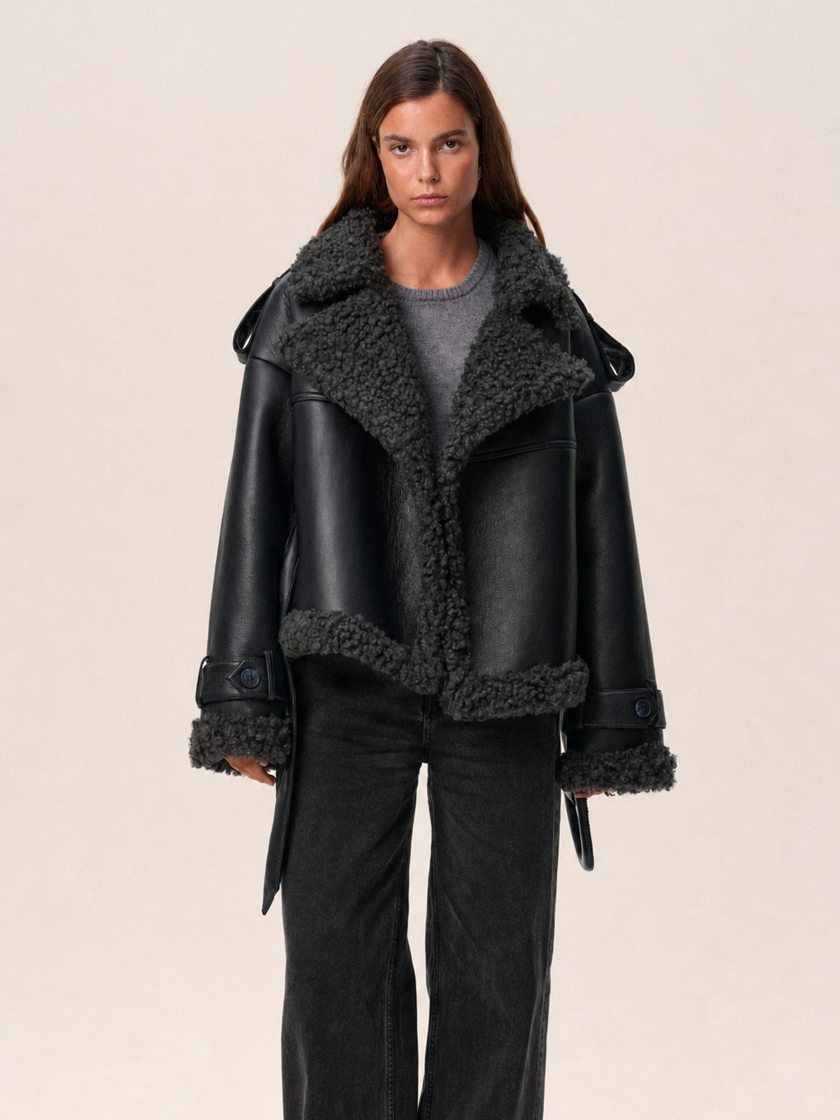 Cozy Shearling Coat with Adjustable Belt - 3