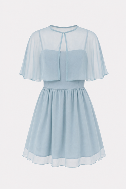 Blue Chiffon Sweetheart Mini Dress