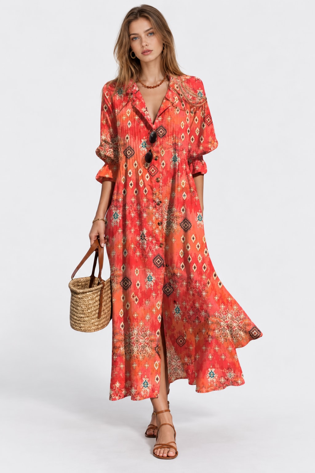 Effortless Boho Print Dress With Flowy Silhouette - 7
