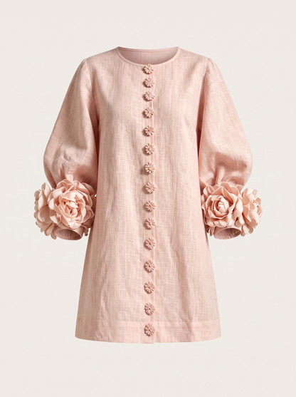 Linen Blend Button-Down Mini Dress