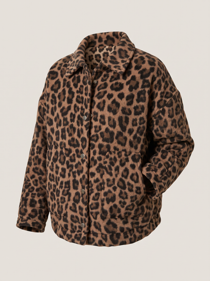 Leopard Print Snap Button Bomber Jacket