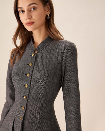 Grey Pleated Button-Front Mini Dress - view 4