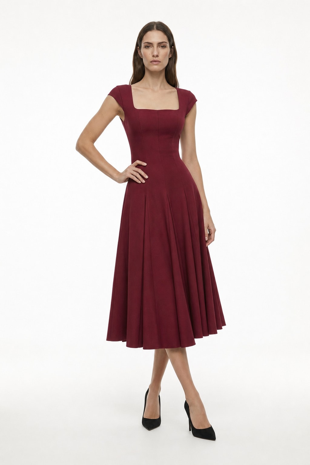 Tencel Blend Square Neck Midi Dress - 2