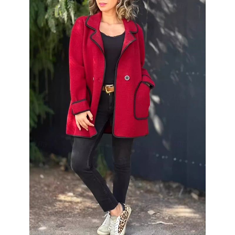 Contrast Trim Loose Coat with Pockets - view 3