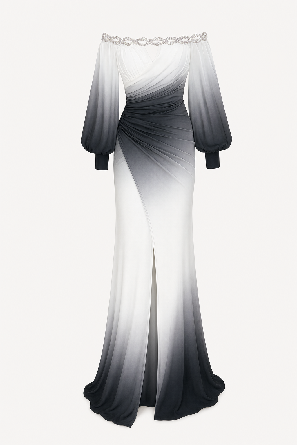 Off-Shoulder Maxi Gown With Lantern Sleeves