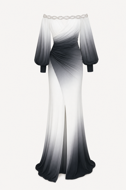 Off-Shoulder Maxi Gown With Lantern Sleeves
