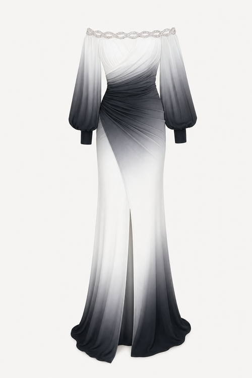 Off-Shoulder Maxi Gown With Lantern Sleeves