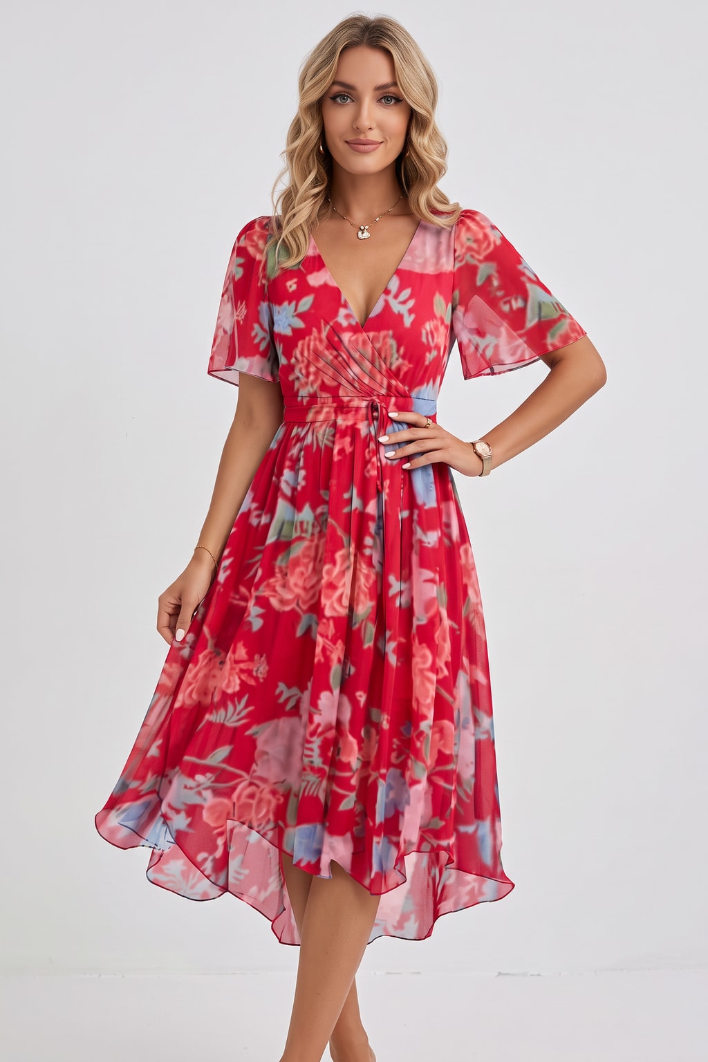 Chiffon Midi Dress With Wrap Front - 5