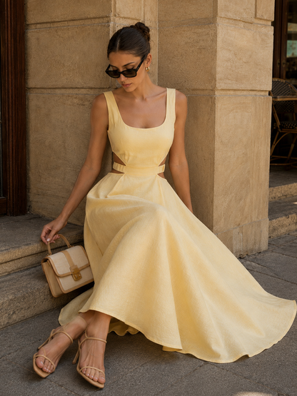 Cotton Linen Cutout Maxi Dress - view 5