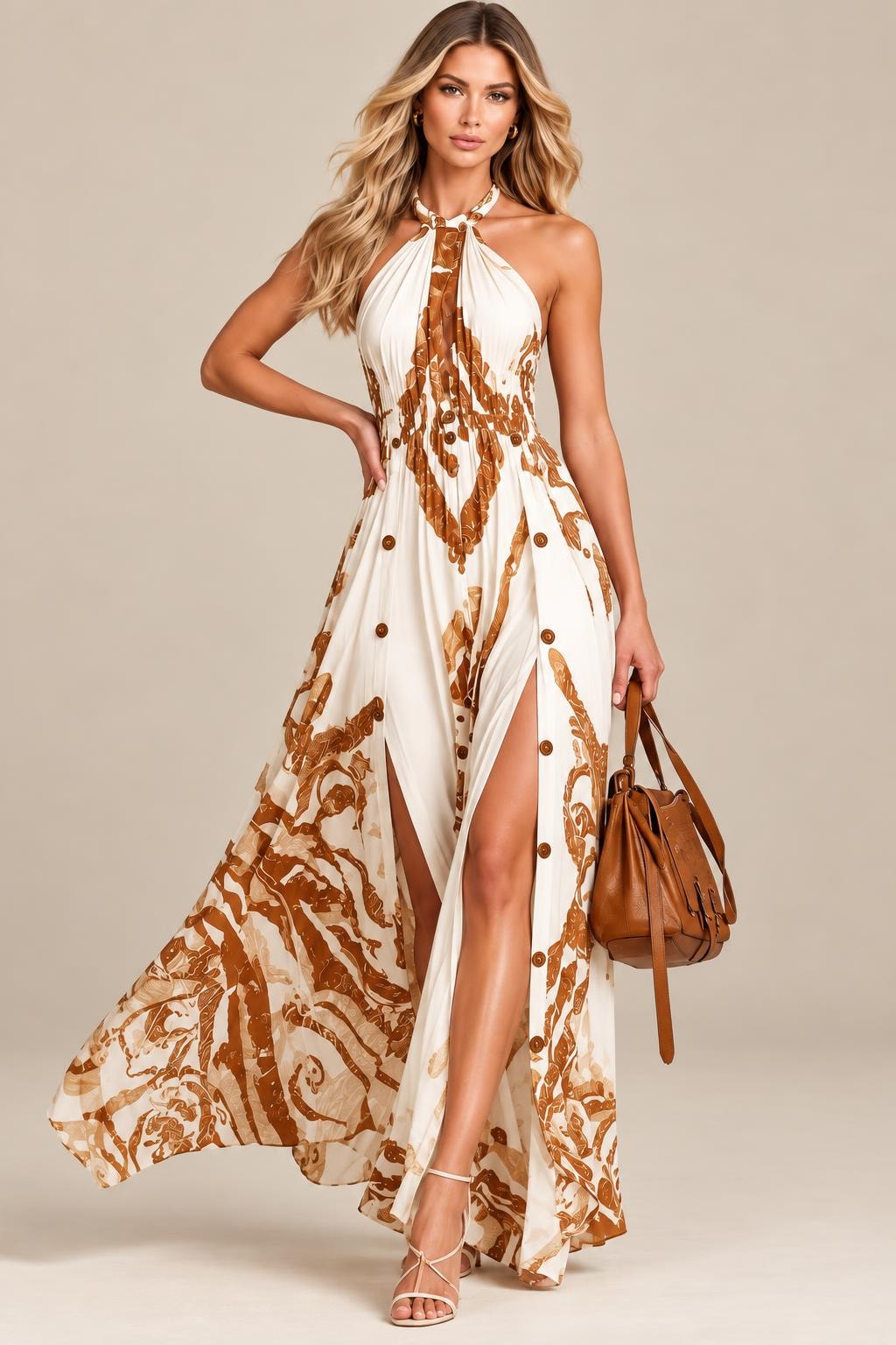 Polyester Maxi Dress With Halter Neck - 2