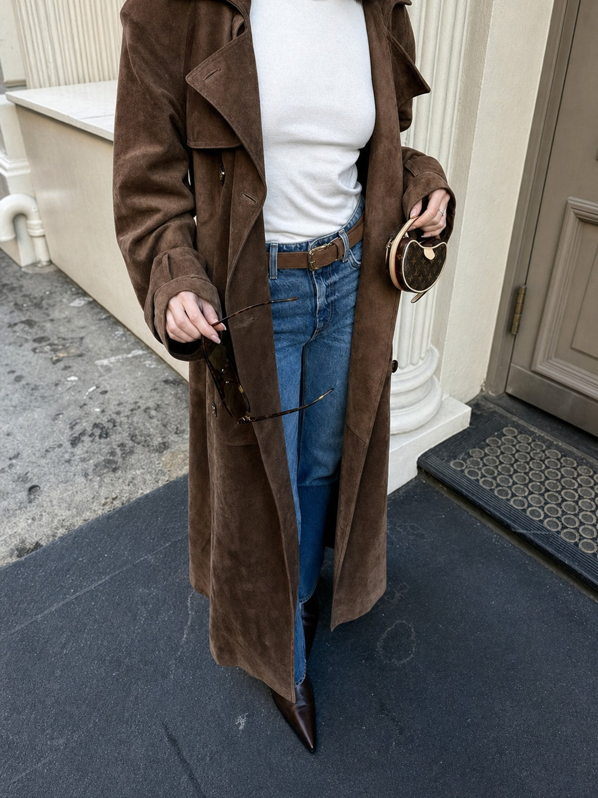 Warm Suede Trench Coat With Belted Waist - 2