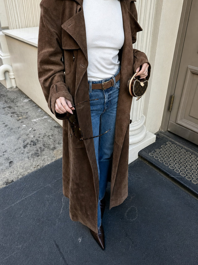 Warm Suede Trench Coat With Belted Waist - 2