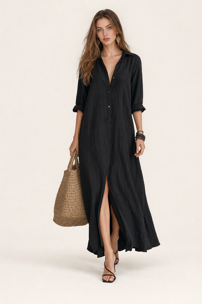 Flowy Button-Front Maxi Dress in Three Colors - view 2