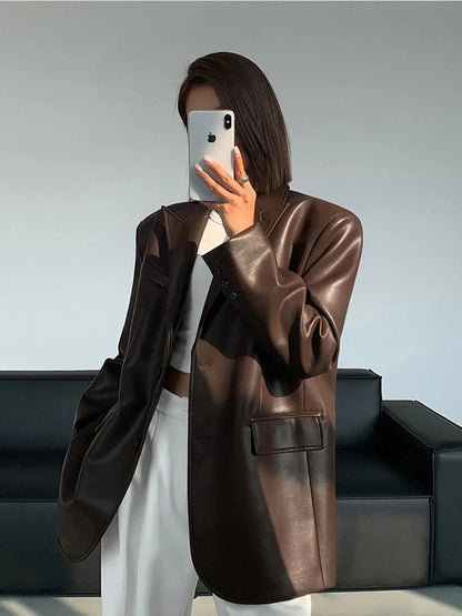 Oversized Faux Leather Blazer - view 2