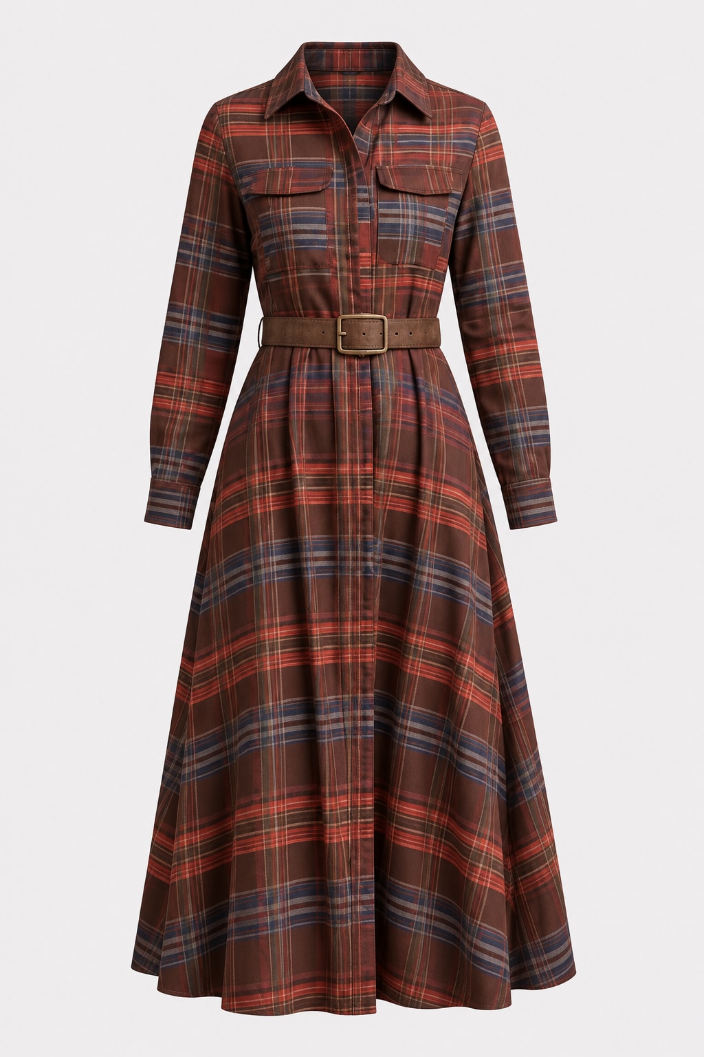 Breathable Shirt Dress Belted Button-Up - 1