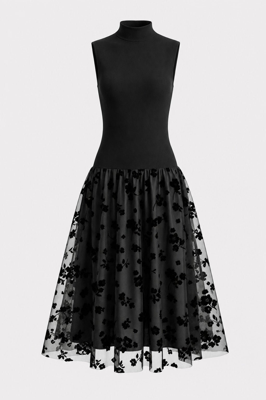 Flocked Knit Sleeveless A-Line Maxi Dress - 1