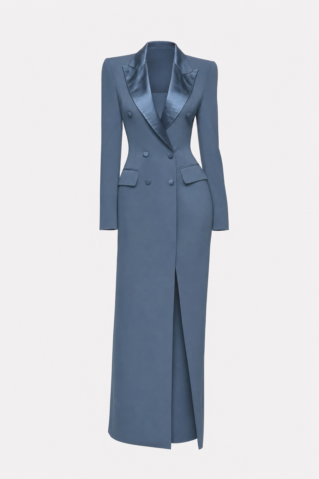Satin double-breasted pencil blazer dress - view 16
