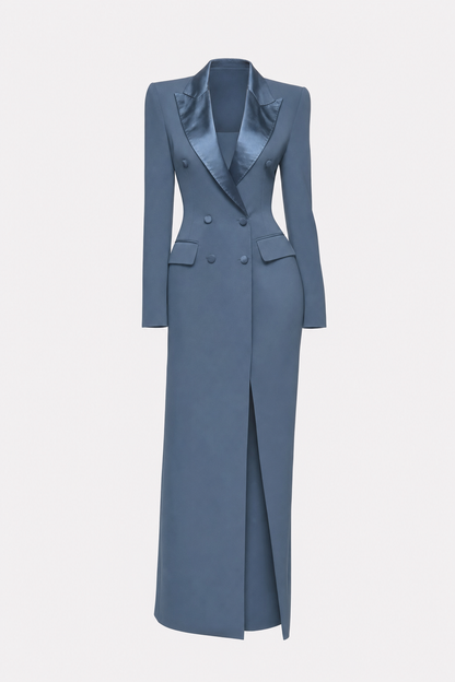Satin double-breasted pencil blazer dress - view 16