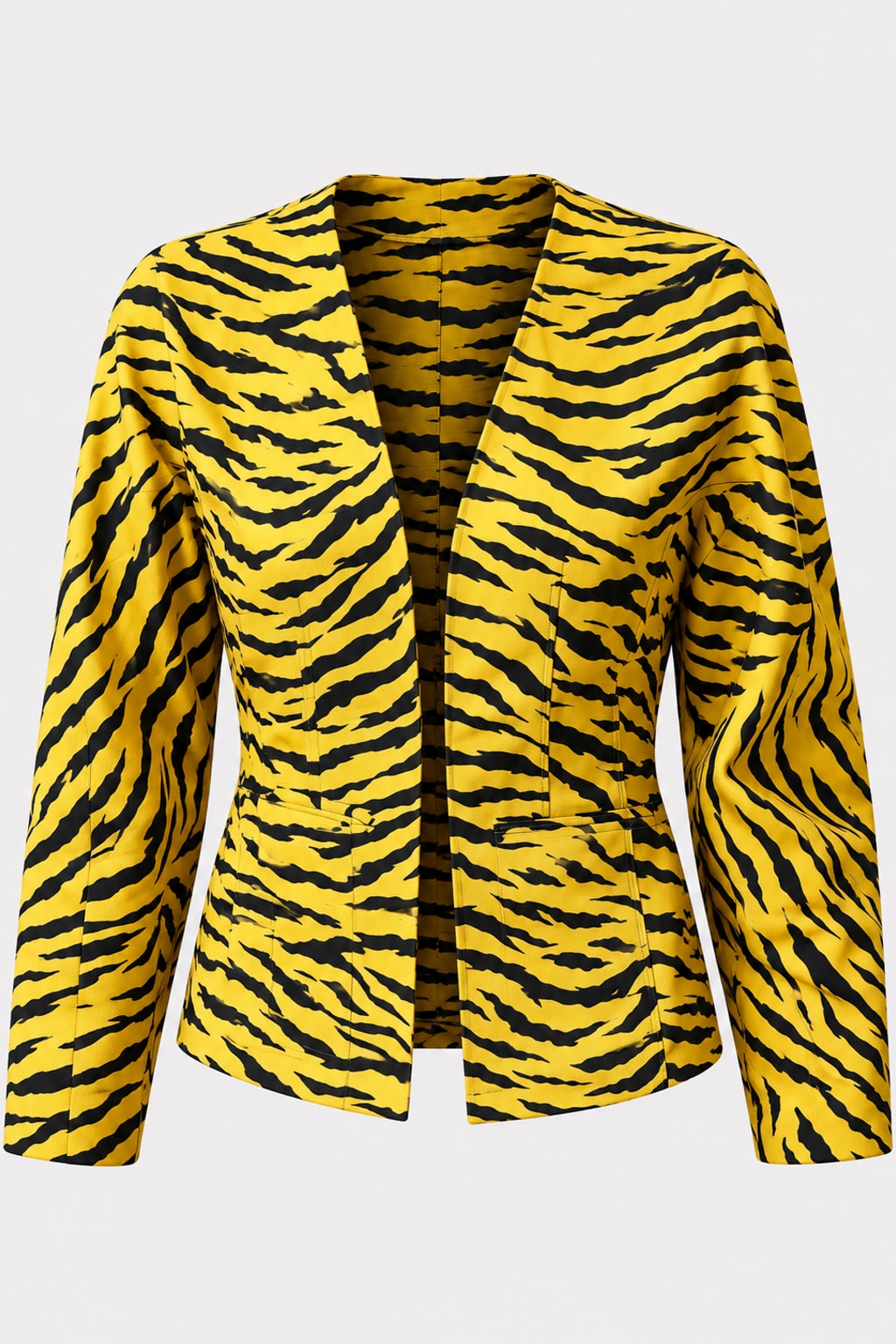 Jacket Cropped Tiger Print Stand Collar - 1