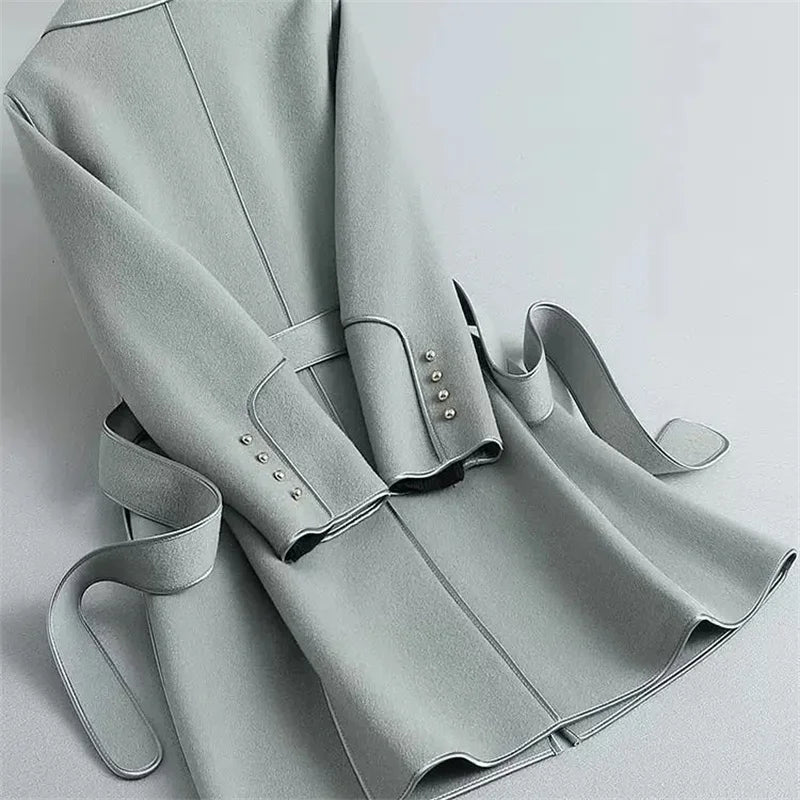 Wool blend overcoat with adjustable tie belt - view 15