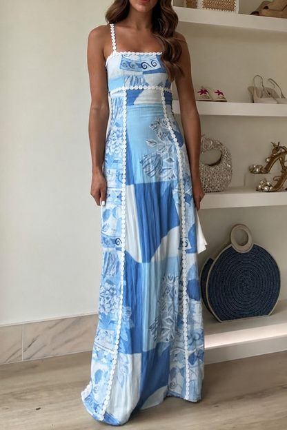 Tie-Back Linen Maxi Dress in Blue - view 2