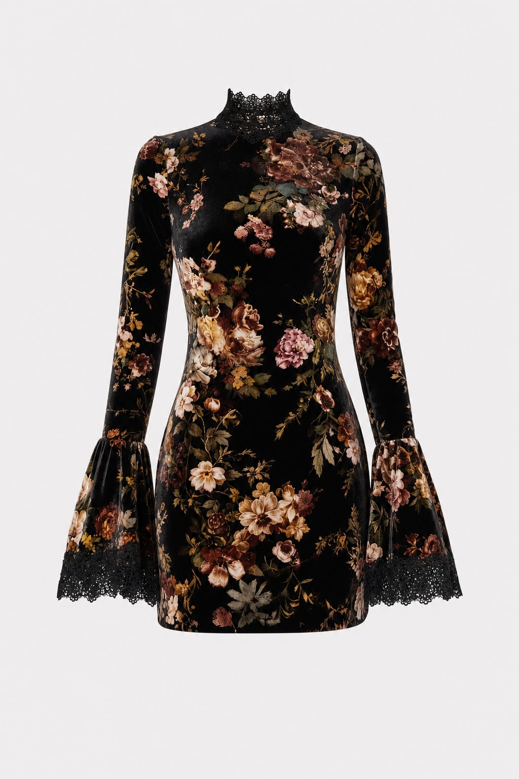 Floral Lace-Trim Cocktail Dress in Black - 1