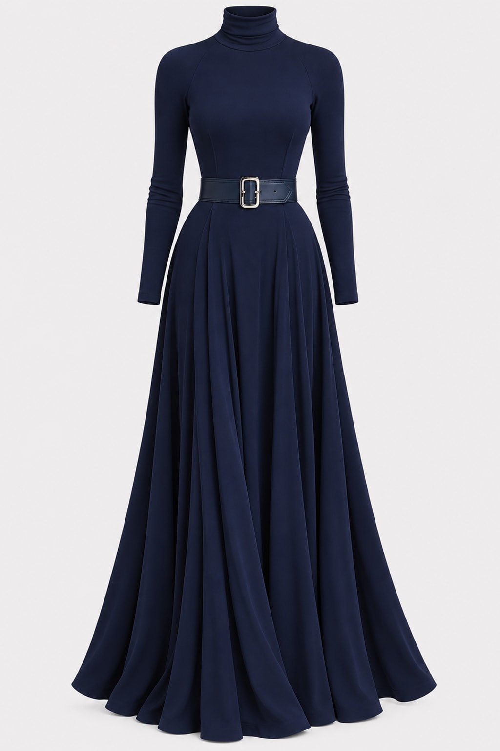 Knit Maxi Dress Dark Blue High-Neck - 1
