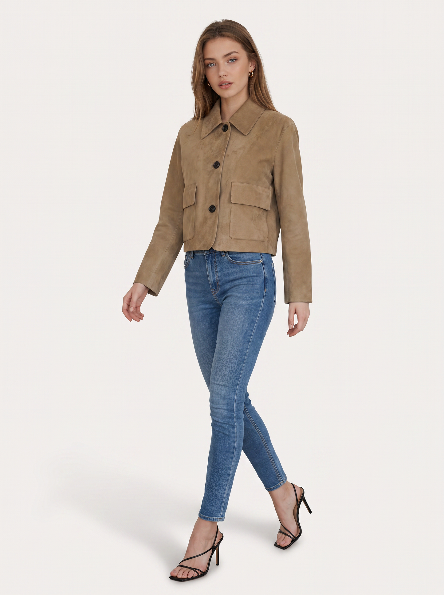Beige short suede jacket - view 4