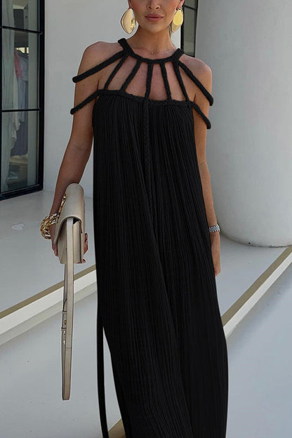 Braided Back Linen Blend Maxi Dress - view 8