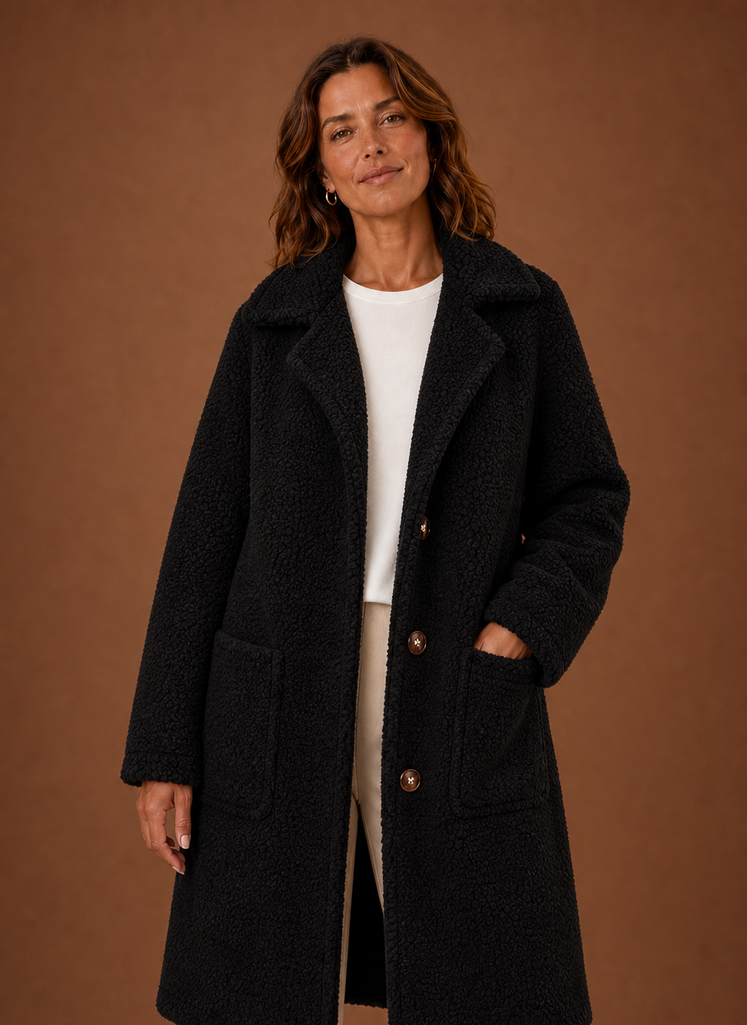 Long double breasted teddy coat with notch lapel - view 7