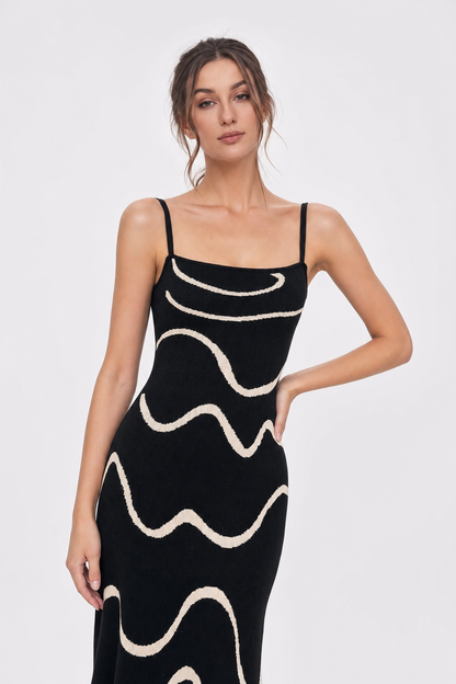Black Cotton Modal Midi Dress, Mermaid Hem - view 3