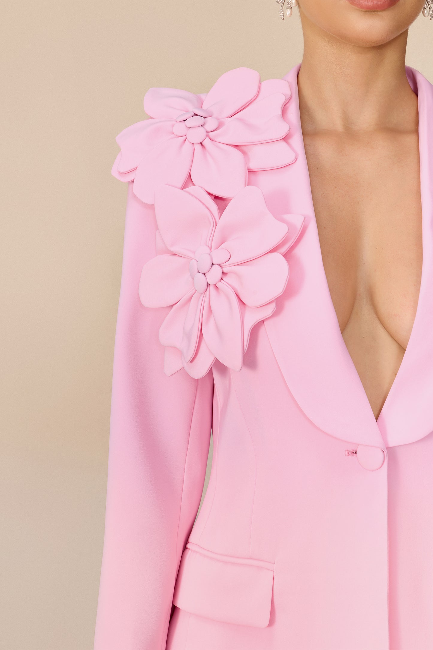 Floral Applique Blazer and Flare Pants Set - view 7