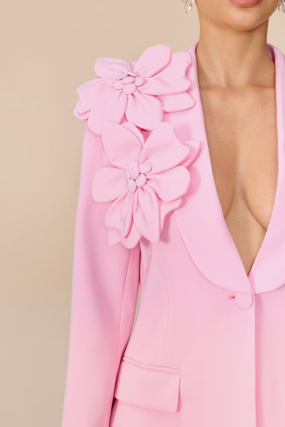 Floral Applique Blazer and Flare Pants Set - view 7
