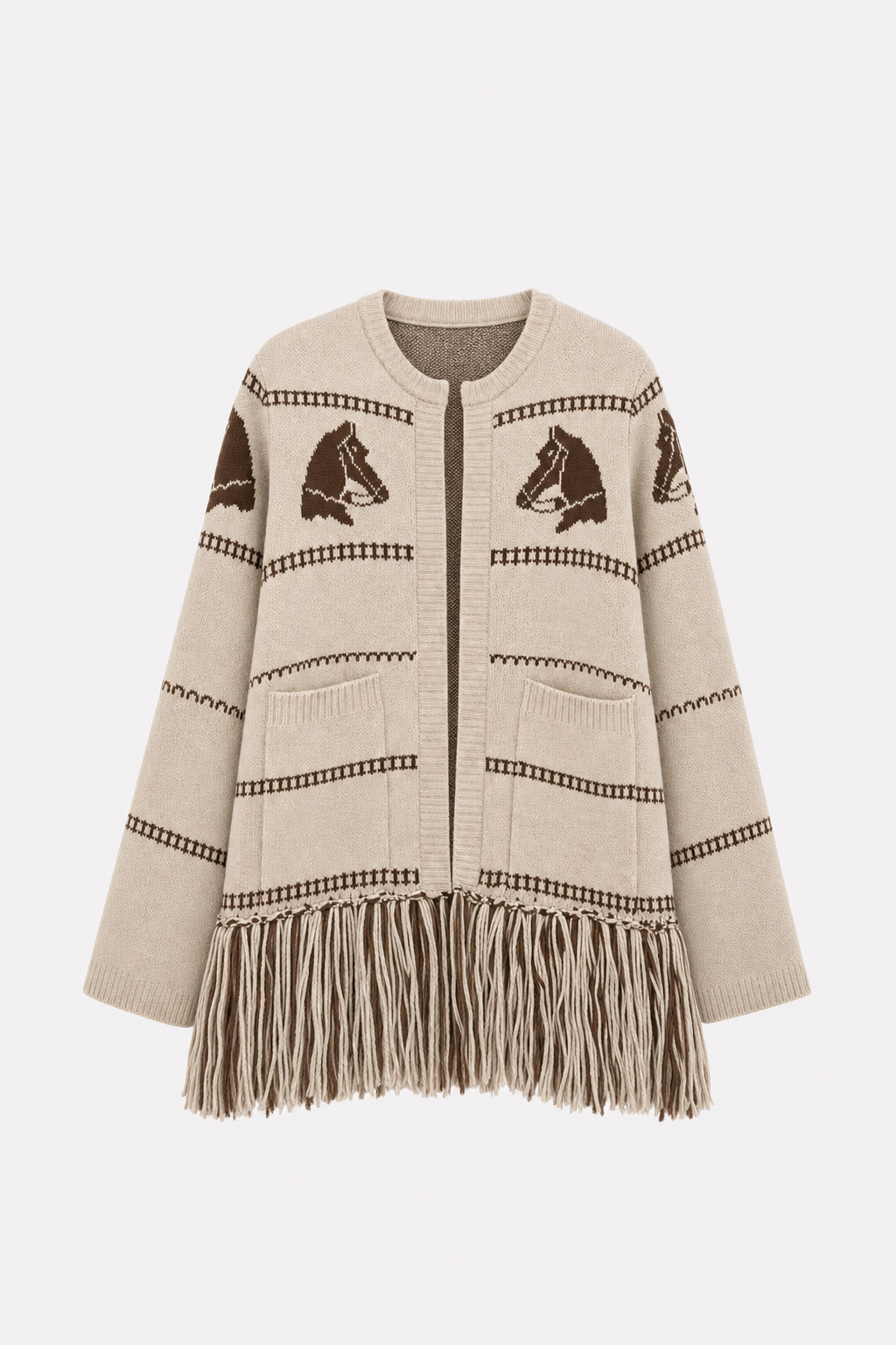 Wool blend fringe trim cardigan - view 9