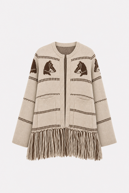 Wool blend fringe trim cardigan - view 9