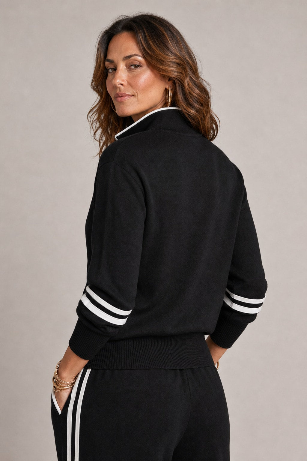Cotton Blend Half-Zip Sweater and Wide-Leg Pants Set - 3