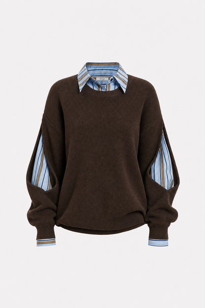 Dark brown ribbed knit cutout sweater
