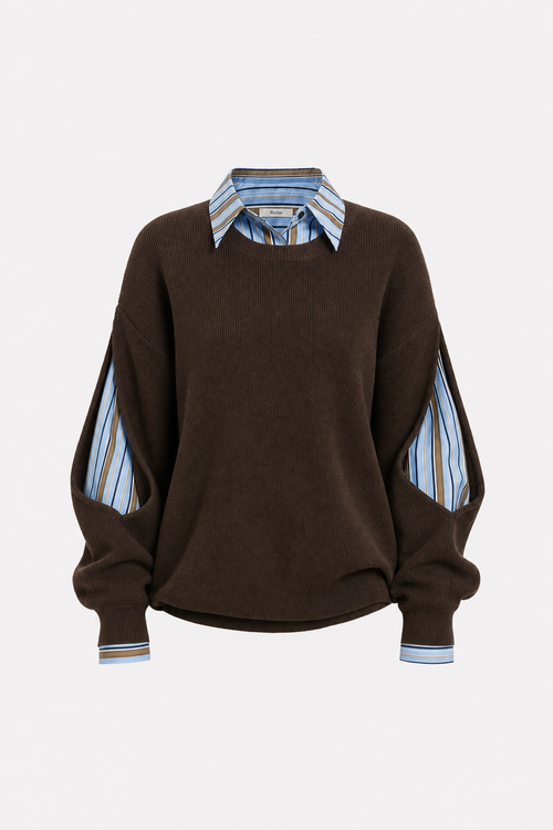 Dark brown ribbed knit cutout sweater