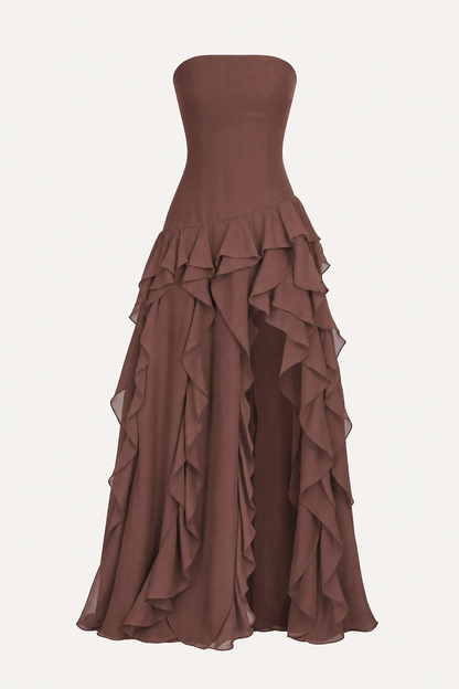 Off-Shoulder Ruffle Maxi Dress With Slit